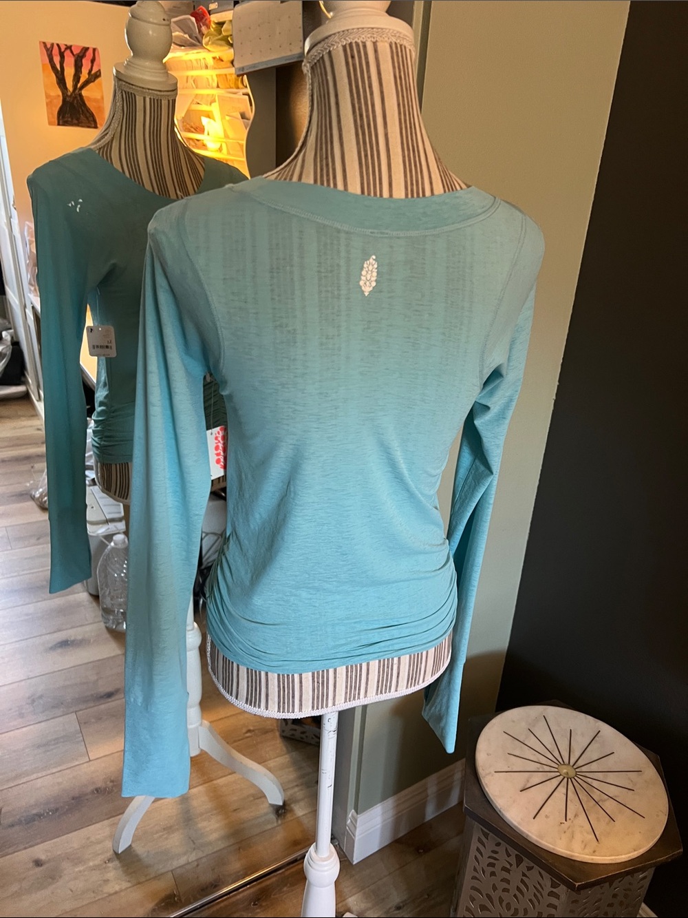 Free People Teal Blue Ruched Long-Sleeve Crop Top - Picture 10 of 10